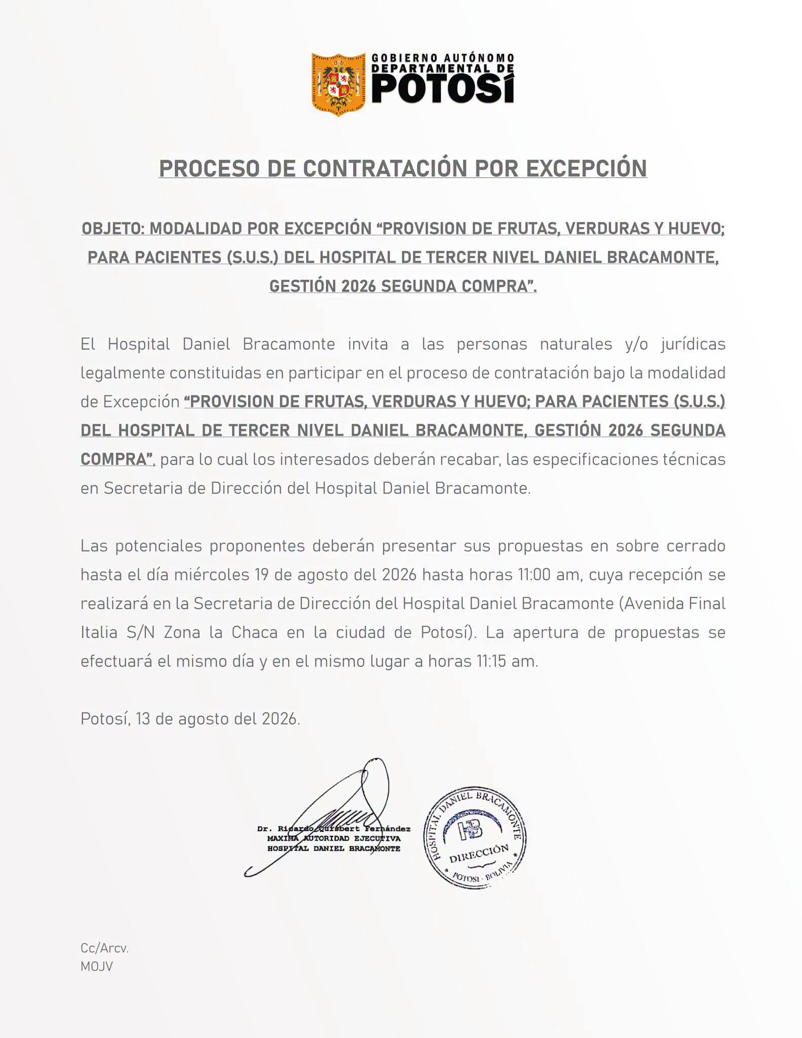 PROCESO DE CONTRATACIÓN POR EXCEPCIÓN